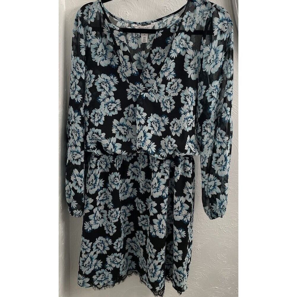 White House Back Market Blue Floral Sheer Overlay Dress Size 10 Lace Bottom - Picture 1 of 8